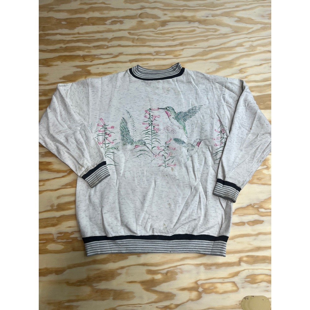 Vintage LA Loving Hummingbird Graphic Sweatshirt Gray Heather Large Floral